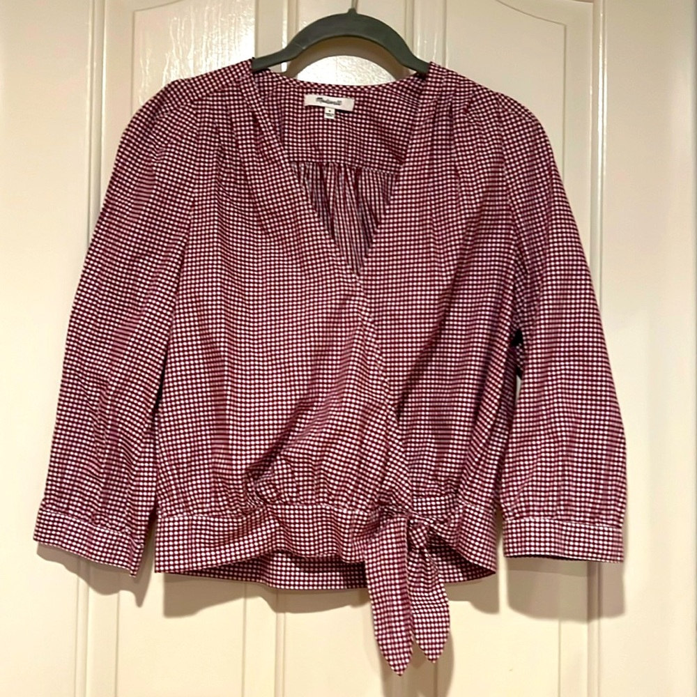 Women’s Madewell red checkered wrap blouse size small